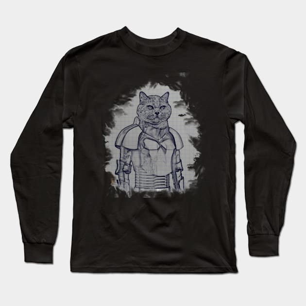 drawing style of cat in armor Long Sleeve T-Shirt by Mr. dress
